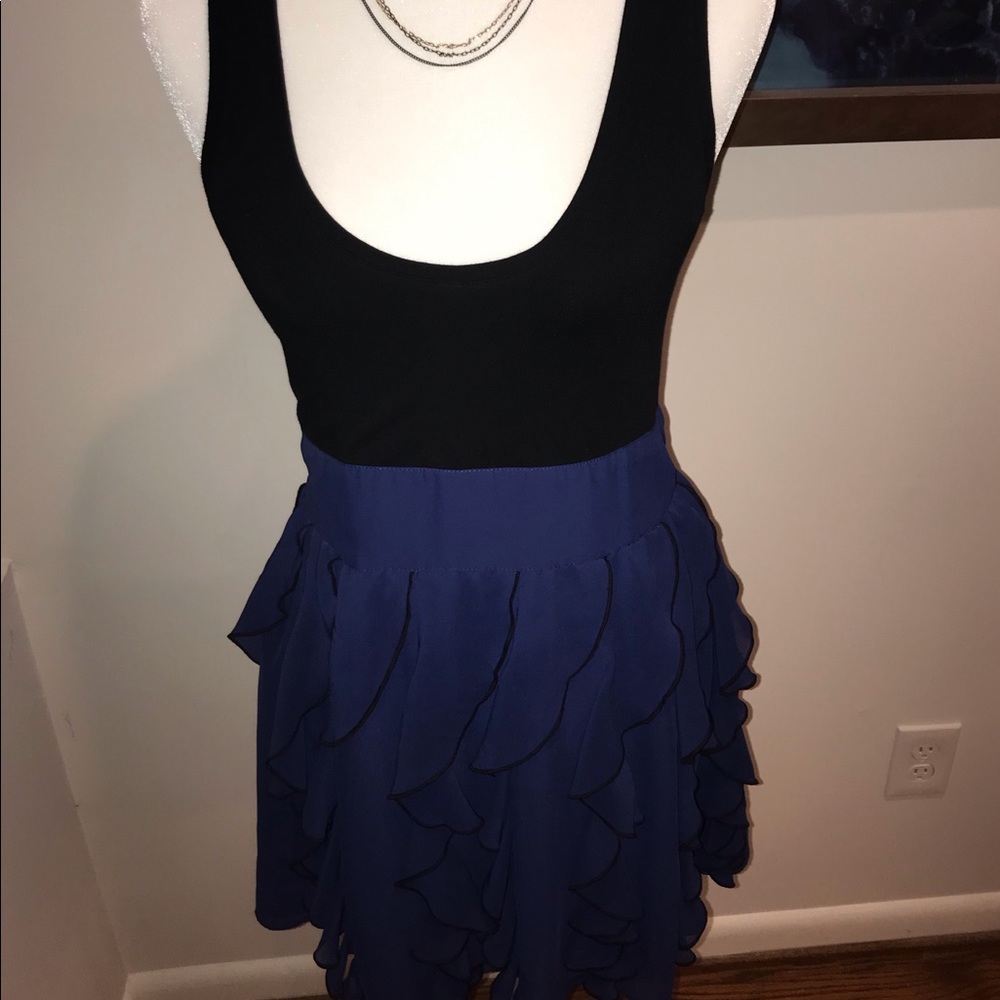 Express Black Tank Dress With Blue Ruffles